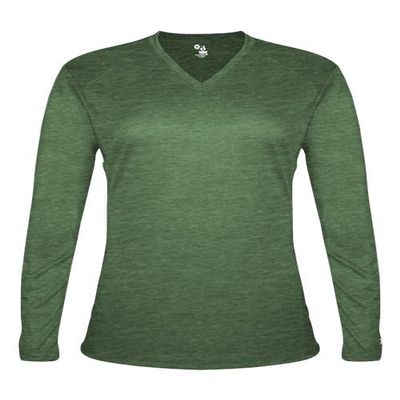 Badger Sports Tri-Blend Ladies' V-Neck L/S T - M - FSHT