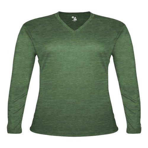 Badger Sports Tri-Blend Ladies' V-Neck L/S T - M - FSHT