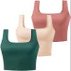 Porvike Crop Tops for Women Workout Tank Top Cropped Sleeveless Shirts Square Neck Tanks Basic Gym Exercise Clothes 3 Pack Coral/Beige/Emerald Green S view 1