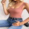 Porvike Crop Tops for Women Workout Tank Top Cropped Sleeveless Shirts Square Neck Tanks Basic Gym Exercise Clothes 3 Pack Coral/Beige/Emerald Green S view 3