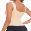 Porvike Crop Tops for Women Workout Tank Top Cropped Sleeveless Shirts Square Neck Tanks Basic Gym Exercise Clothes 3 Pack Coral/Beige/Emerald Green S view 4
