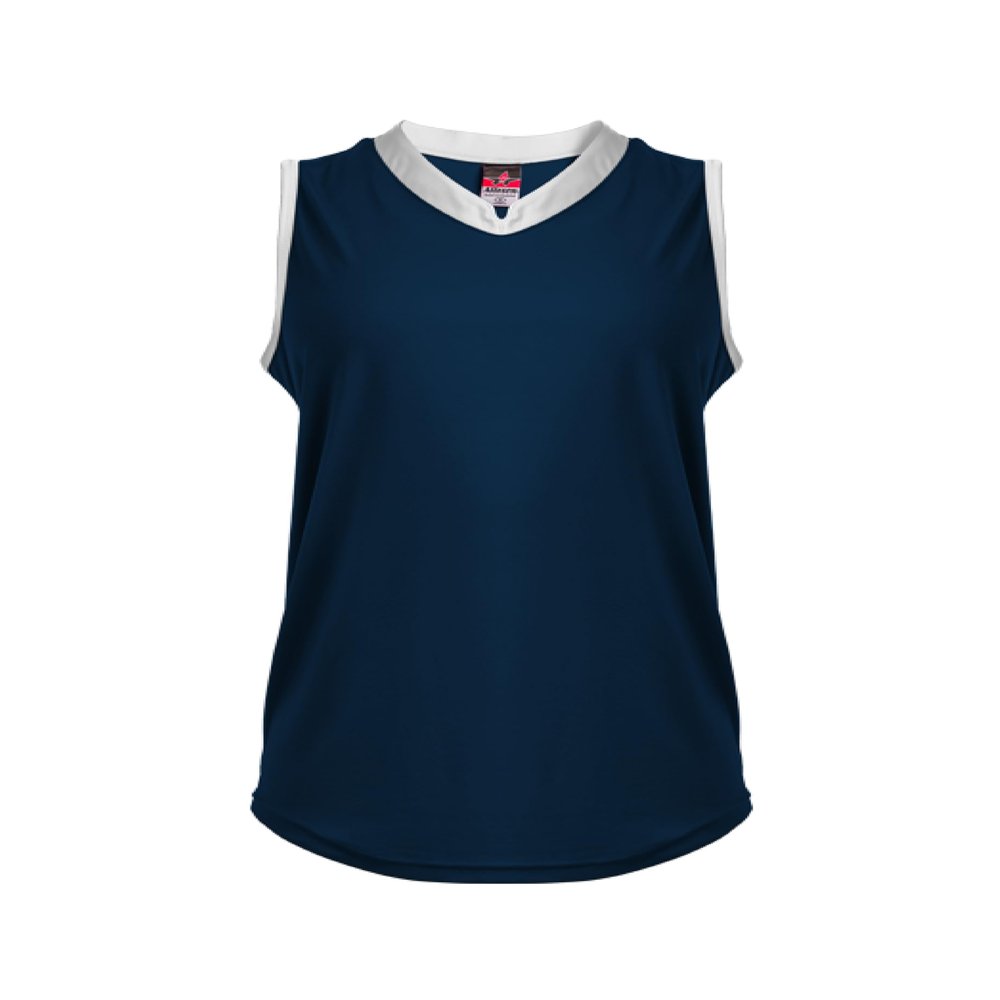 Alleson Athletic Girls' Slide Fastpitch V-Neck Sleeveless Jersey, Navy/White, X-Small
