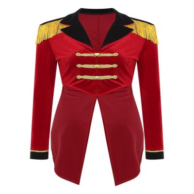 Hularka Women's Chrismas Fancy Circus Ringmaster Costume Stand Collar Tassel Jacket Ringleader Costume Cosplay Tailcoat_Red XX-Large