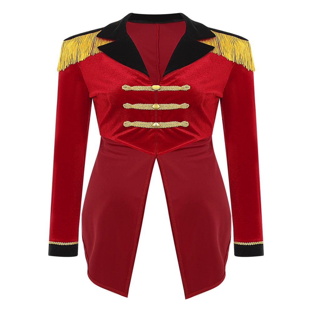 Hularka Women's Chrismas Fancy Circus Ringmaster Costume Stand Collar Tassel Jacket Ringleader Costume Cosplay Tailcoat_Red XX-Large