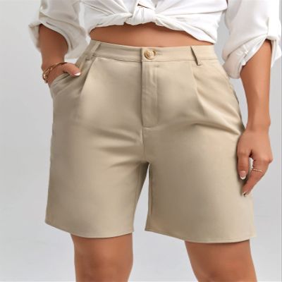 AKIOLOAS Women's Shorts High Waist Plicated Detail Bermuda Shorts Women's Shorts Shorts for Women (Color : Apricot, Size : Small)