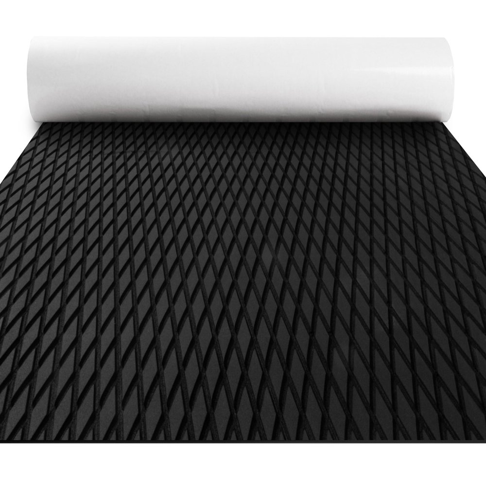 FOCEAN Boat Flooring - EVA Foam Boat Decking Sheet- Diamond Marine Deck Mats Black Self-Adhesive Grip Pad for Bass Boats Jon Boat Pontoon RV Yacht Kayak Surfboard Floor 94"x23"