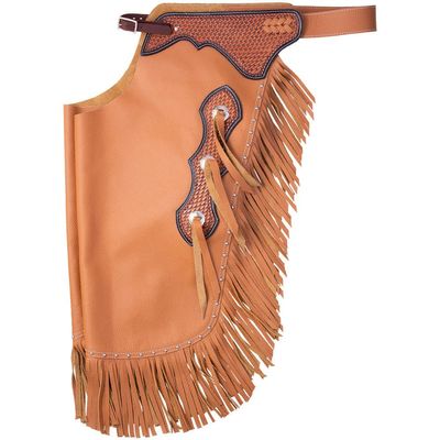 Custom Leather Western Chinks Chaps for Men Women Kids Unisex Handmade Basket Weave Tooled Brown (Kids)