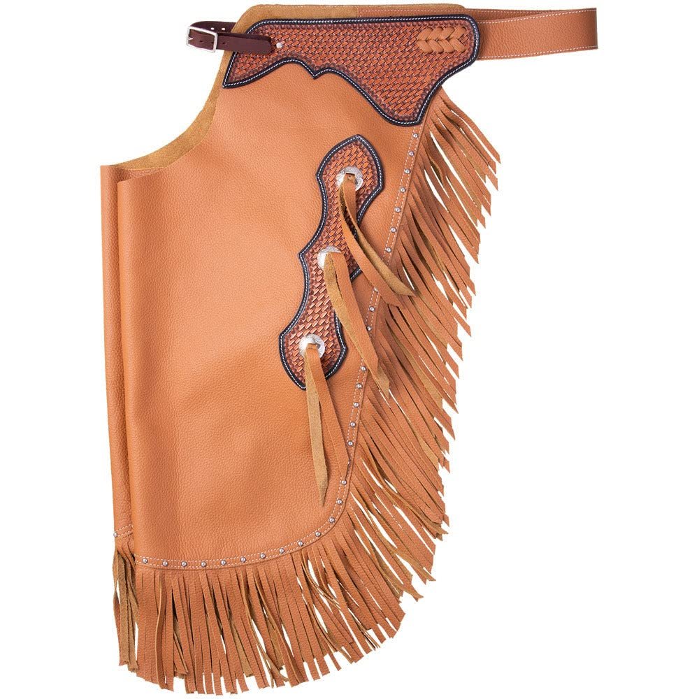 Custom Leather Western Chinks Chaps for Men Women Kids Unisex Handmade Basket Weave Tooled Brown (Kids)