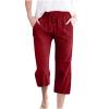 Uillui Capris for Women Casual Summer Cotton Linen Pants Elastic Waist Wide Leg Pants Straight Cropped Trousers Daily Slacks view 1