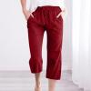 Uillui Capris for Women Casual Summer Cotton Linen Pants Elastic Waist Wide Leg Pants Straight Cropped Trousers Daily Slacks view 2