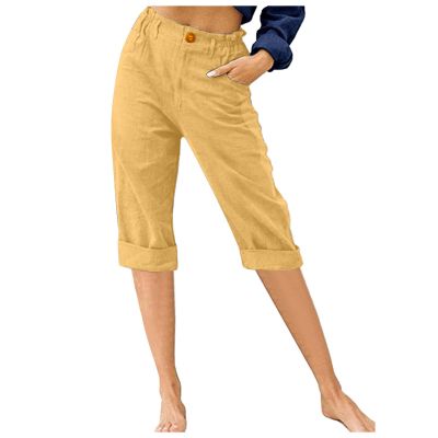 Uillui Capris for Women Casual Summer Cotton Linen Pants Elastic Waist Wide Leg Pants Straight Cropped Trousers Daily Slacks