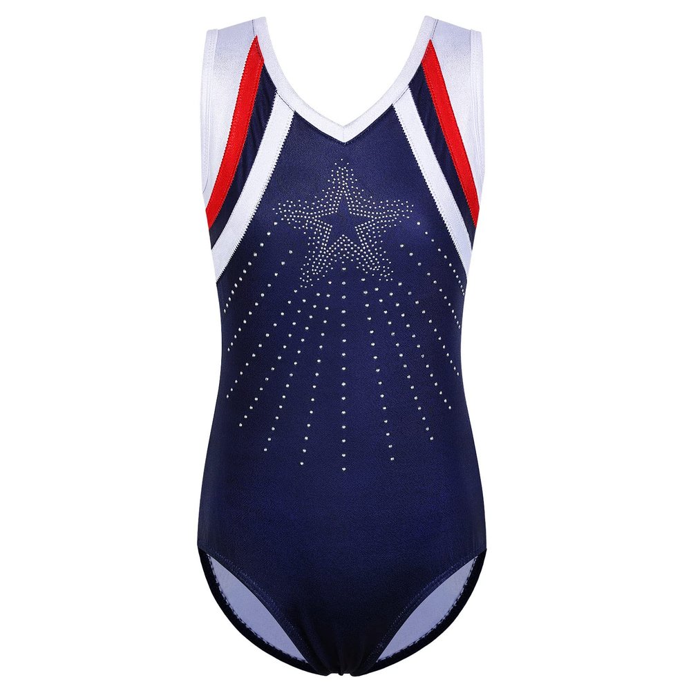 BAOHULU Girls Gymnastics Leotards One-piece 3-14 Years Kids Practice Outfit B293_RedNavy_14A
