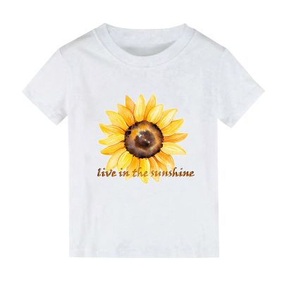 Boys and Girls Tops Short Sleeved T Shirts Sunflower Cartoon Print Live in The Sunshine 1 Year Old (White, 4-6 Years)