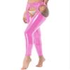 Agoky Womens Metallic Latex Patent Leather Crotchless Leggings Trousers Night Club Bodycon Pants Pink 4X-Large view 2