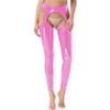Agoky Womens Metallic Latex Patent Leather Crotchless Leggings Trousers Night Club Bodycon Pants Pink 4X-Large view 3