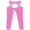 Agoky Womens Metallic Latex Patent Leather Crotchless Leggings Trousers Night Club Bodycon Pants Pink 4X-Large view 4