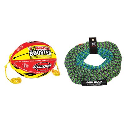 Sportsstuff Booster Ball Towable Tube Rope Performance Ball + Airhead 2 Section Tow Rope | 1-4 Rider Towable Tube Rope