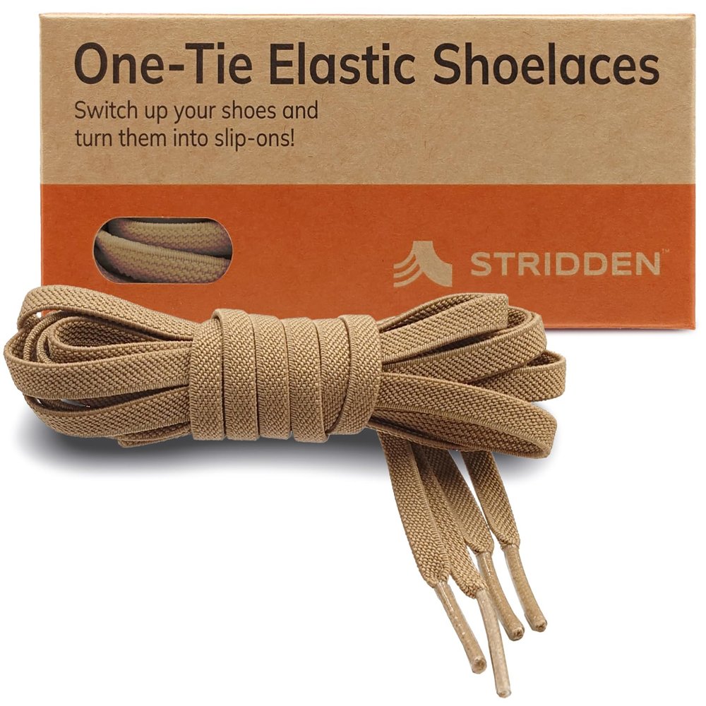 STRIDDEN 1 Pair One-Tie Elastic Flat Shoelaces for Sneakers Boots, Eco-Positive Stretch Lace Turns Shoes Into Slip-Ons/No-Tie, Khaki/47in