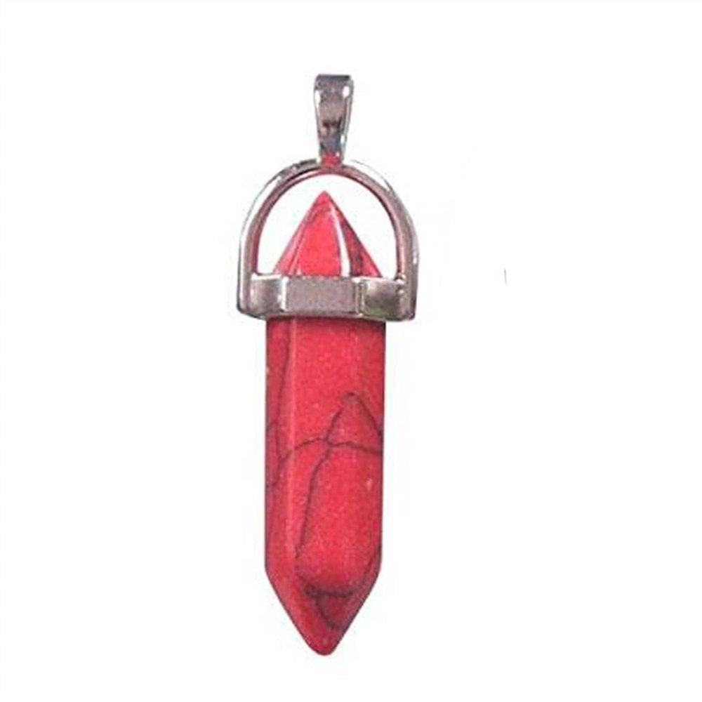 14 Colors Stone Hexagon Pendant Crystal Necklace Sweater Chain Quartz Point Pendant 41x10mm 1Pcs (Color : Red stone-1pc)