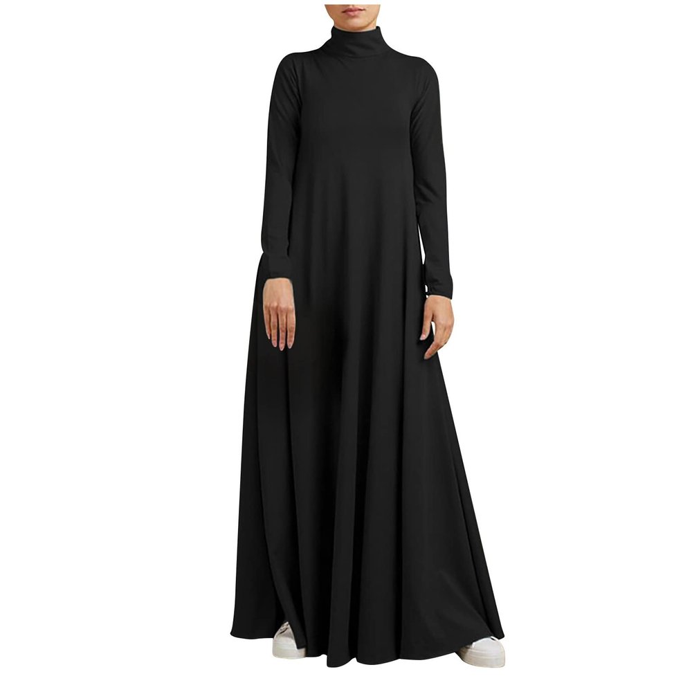 Vifucz Black Women's Muslim Dress Abaya Maxi Dresses Cotton Blend Soft Modest Elegant Long Dress Solid Color Sleeves Basic Dress 5XL