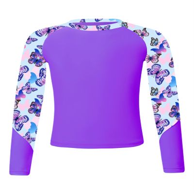 Hedmy Girls Summer Tropical Long Sleeve Rash Guard Top T-Shirts Swim Shirt Sun Protection Quick Dry Swimsuit Purple 16 Years