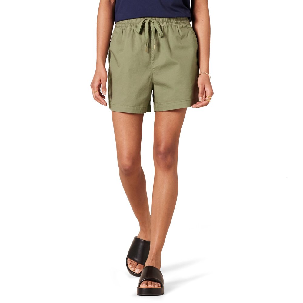 Amazon Essentials Women's Cotton Shorts Mid-Rise Pull-On, Relaxed-Fit, Light Olive, Small