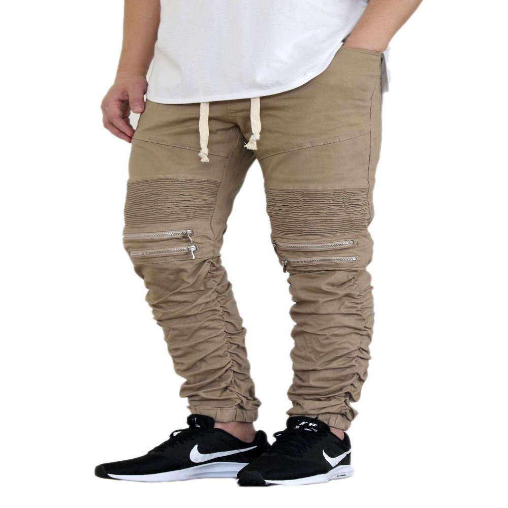 AIRNINE Men's Premium Twill Drop Crotch Jogger Pants S-5XL (Shirring_Khaki, 4X-Large)