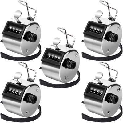 PETKNOWS Metallic Handheld Mechanical Counter Clicker, 5 Pcs 4-Digital Number Tally Click Counter for School Event Golf Sports Office Stadium