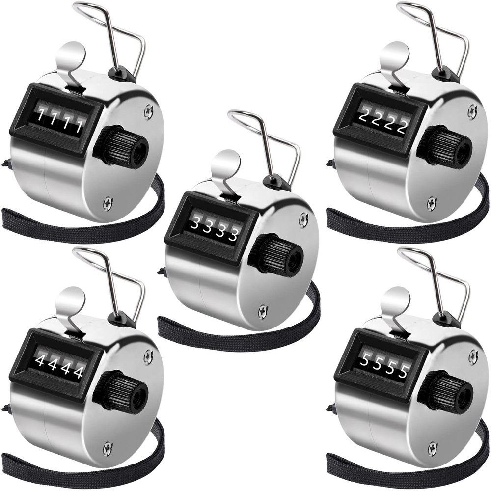 PETKNOWS Metallic Handheld Mechanical Counter Clicker, 5 Pcs 4-Digital Number Tally Click Counter for School Event Golf Sports Office Stadium