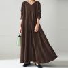 Vifucz Brown Womens Muslim Dress Abaya Long Sleeve Vneck Long Dresses Loose Cotton Soft Flare Islamic Cloth Dress for Women XL view 3