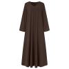 Vifucz Brown Womens Muslim Dress Abaya Long Sleeve Vneck Long Dresses Loose Cotton Soft Flare Islamic Cloth Dress for Women XL view 4