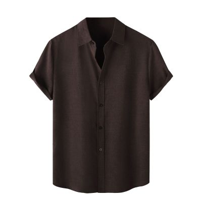 Ymosrh Mens Shirts, Shirts for Men Cool Shirts Black Short Sleeve Button Down Shirts Men's Spring Summer Casual Linen Solid Color Short Shirt Loose Turn-Down Collar Shirt Shirts Casual (L, Coffee)