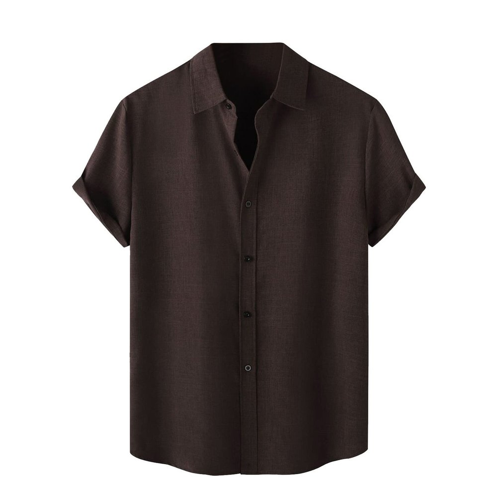 Ymosrh Mens Shirts, Shirts for Men Cool Shirts Black Short Sleeve Button Down Shirts Men's Spring Summer Casual Linen Solid Color Short Shirt Loose Turn-Down Collar Shirt Shirts Casual (L, Coffee)