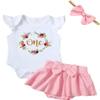 Aslaylme Baby Girl First Birthday Clothes 1st Birthday Outfit Infant Girl Floral Skirt Set (Pink,6-12 Months) view 1