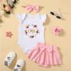 Aslaylme Baby Girl First Birthday Clothes 1st Birthday Outfit Infant Girl Floral Skirt Set (Pink,6-12 Months) view 2