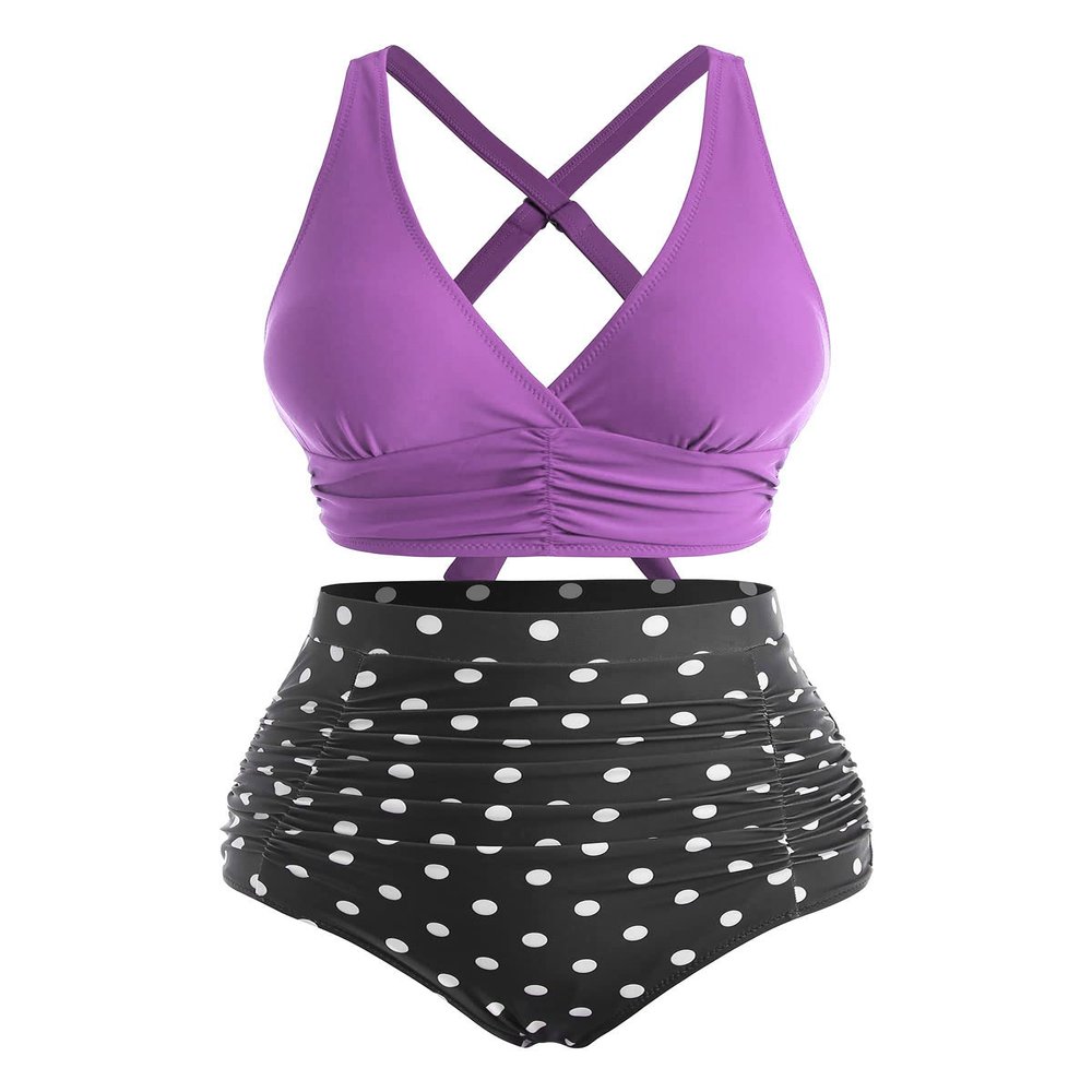 DRESSFO Women's High Waisted Bikini Sets Two Piece Padded Retro Vintage Tummy Control Swimsuit Gothic Bathing Suit
