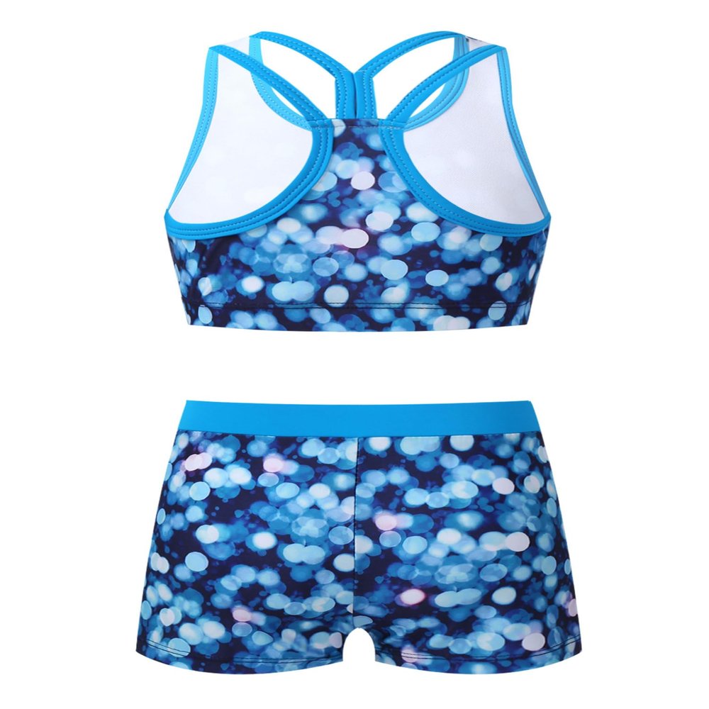 Yruioon Girls Two Pieces Dance Outfit Y-Back Crop Top with Booty Shorts Kids Gymnastics Yoga Sport Dancewear Blue 6 Years