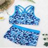 Yruioon Girls Two Pieces Dance Outfit Y-Back Crop Top with Booty Shorts Kids Gymnastics Yoga Sport Dancewear Blue 6 Years view 4