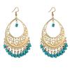 Vintage Moon Shaped Boho Handmade Filigree Hollow Teardrop Bead Tassel Long Dangle Drop Earrings for Women Dainty Elegant Bohemian Beaded Seed Fringe Hook Dangling Hanging Lighweight Hypoallergenic Fashion Trendy Jewelry Gifts (Blue) view 1