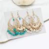 Vintage Moon Shaped Boho Handmade Filigree Hollow Teardrop Bead Tassel Long Dangle Drop Earrings for Women Dainty Elegant Bohemian Beaded Seed Fringe Hook Dangling Hanging Lighweight Hypoallergenic Fashion Trendy Jewelry Gifts (Blue) view 4