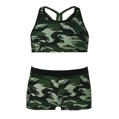 Yruioon Girls Two Pieces Dance Outfit Y-Back Crop Top with Booty Shorts Kids Gymnastics Yoga Sport Dancewear Green 6 Years