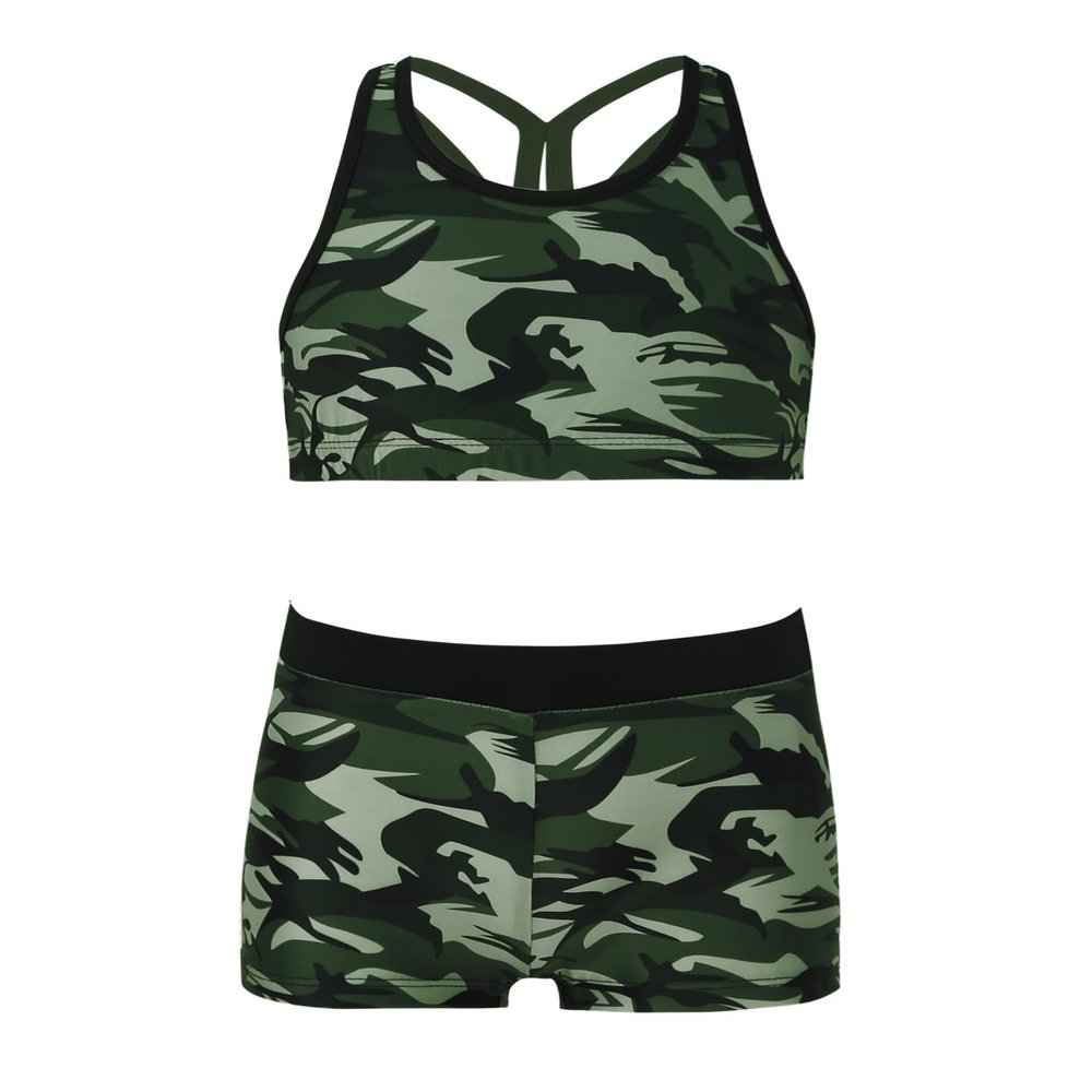 Yruioon Girls Two Pieces Dance Outfit Y-Back Crop Top with Booty Shorts Kids Gymnastics Yoga Sport Dancewear Green 6 Years