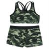 Yruioon Girls Two Pieces Dance Outfit Y-Back Crop Top with Booty Shorts Kids Gymnastics Yoga Sport Dancewear Green 6 Years view 3