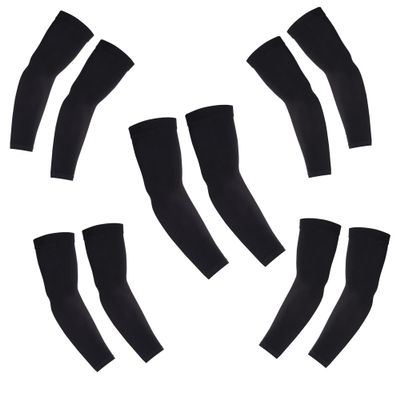 KUHNMARVIN Women Compression Arm Sleeves for men to Cover Arms Tattoo Cover-Up Volleyball Sleeve Softball Pickleball (5 Pairs Black)