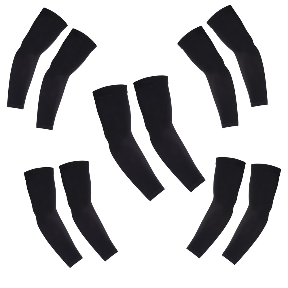 KUHNMARVIN Women Compression Arm Sleeves for men to Cover Arms Tattoo Cover-Up Volleyball Sleeve Softball Pickleball (5 Pairs Black)