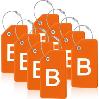 8 Pcs Initial Letter A-Z Luggage Tags Silicone Suitcase Instrument Tag with Name Card and Stainless Steel Loop(Letter B,Orange)