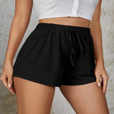 ABOUD Women's Shorts Wide Leg Rib-Knit Track Shorts (Color : Black, Size : Medium)