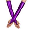 Eyret Women's Holographic Fingerless Metallic Elbow Length Shiny Evening Costume Gloves (D-Purple) view 1