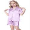 Umeyda Womens Girls Silk Satin Pajamas Set Short Sleeves Matching Classic Sleepwear Loungewear, Light Purple, X-Large view 2