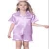 Umeyda Womens Girls Silk Satin Pajamas Set Short Sleeves Matching Classic Sleepwear Loungewear, Light Purple, X-Large view 3